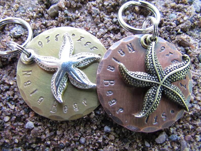 Large Pet Tag Collar Tag Starfish Pet Tag Hand Stamped Metal Tag Handmade Pet Tag Dog Collar Tag ID Tag