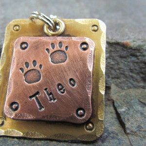 Pet ID Tag-Large Pet Tag Dog tags for dogs Collar Dog collar tag Engaved Copper on Brass Mixed Metal Dog Tag Halter/Bridle tag image 1