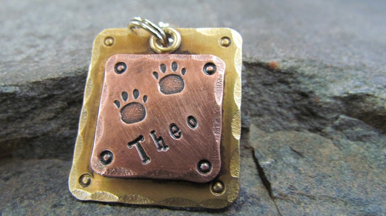 Pet ID Tag-Large Pet Tag Dog tags for dogs Collar Dog collar tag Engaved Copper on Brass Mixed Metal Dog Tag Halter/Bridle tag image 1