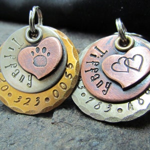 Dog tag - Pet tag - Pet Id Tag- Accessories- Copper Nickel/Silver Brass with Copper Heart- Hand stamped Engraved Personalized