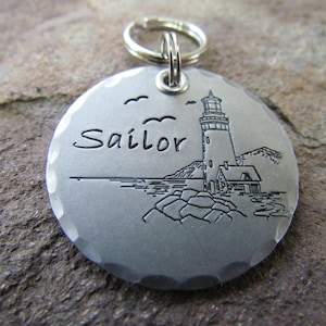 Pet ID tag - Lighthouse Pet tag - Nautical Dog Tag - Dog tag for dogs - Hand stamped Name Tag - Personalized - Handmade ID tag - Keychain