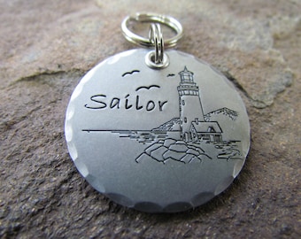 Pet ID tag - Lighthouse Pet tag - Nautical Dog Tag - Dog tag for dogs - Hand stamped Name Tag - Personalized - Handmade ID tag - Keychain