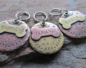 Large Dog Tag - Dog collar tag - pet id tag - pet tag - custom dog id tag - custom pet id tag - engraved - personalized pet - copper - brass