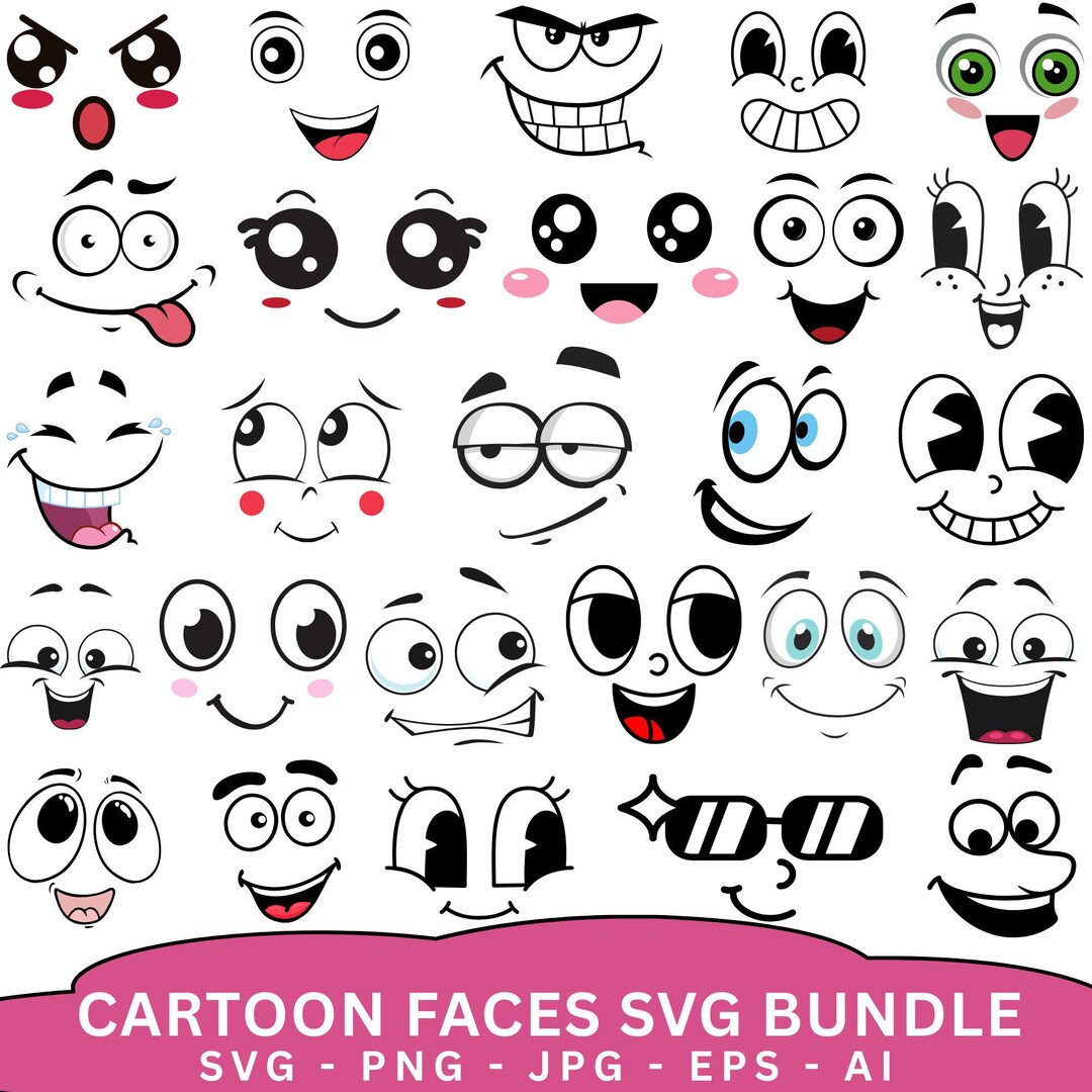 Cartoon Emotion Faces SVG Bundle, Funny Emoji Clipart (svg, Png, Jpg ...