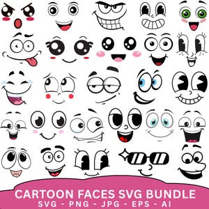 Tecknade känslomässiga ansikten SVG-paket, rolig emoji-clipart (svg, png, jpg, eps, ai)