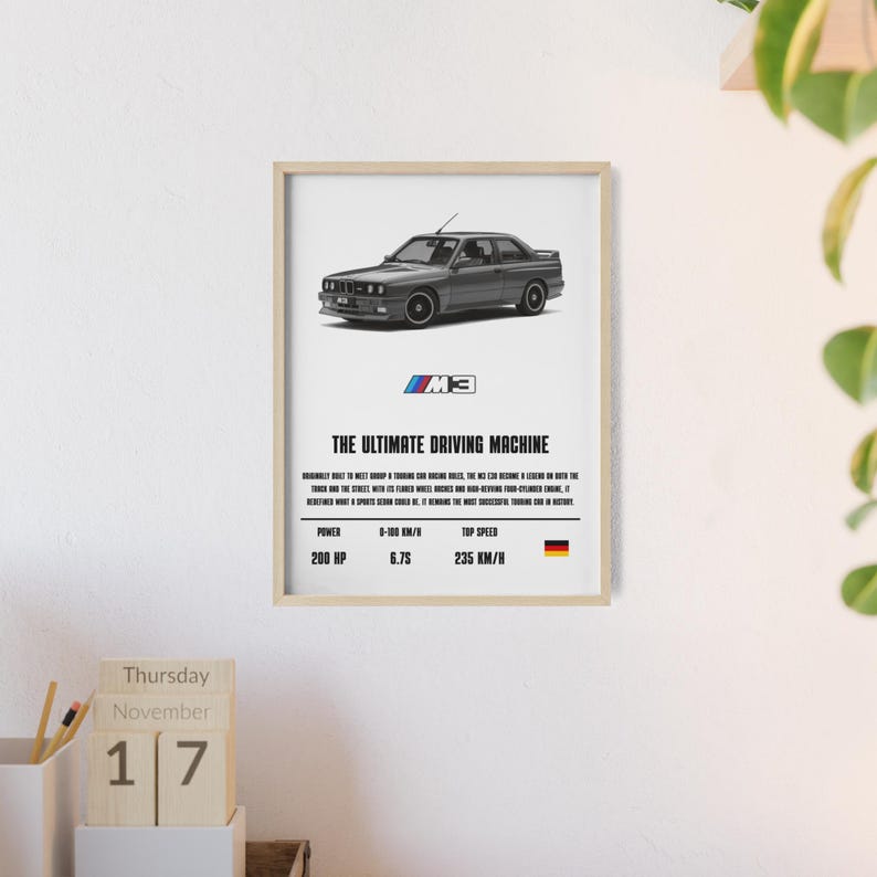 Framed BMW M3 E30 Touring Car Poster – German Classic Minimalist Wall ...