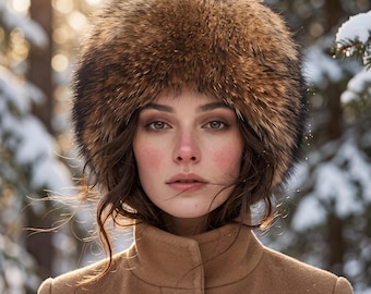 Faux Fur Ushanka Hat, Faux Fur Trapper Hat with Leather Crown, Russian Winter Hat, Luxury Faux Fur Hat Women, Warm Winter Cap Gift
