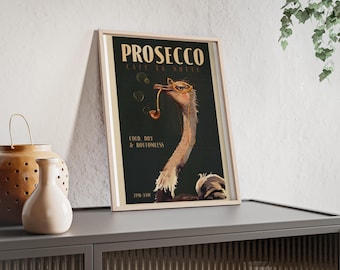 Prosecco Strauß Poster mit Holz Rahmen | Vintage Champagner Kunst
