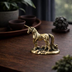 Statuetta vintage di unicorno in ottone massiccio, realizzata a mano per decorare la scrivania. Animale da collezione, ornamento da scrivania, regalo a forma di animale in ottone.