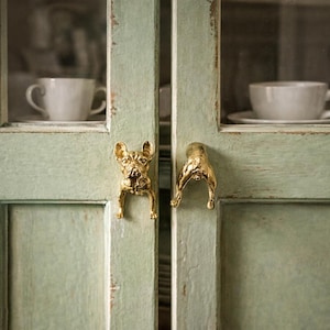 Tiradores de latón con forma de cabeza o cola de perro: pomos únicos con forma de animal, ideales para cajones, armarios y decoración del hogar.