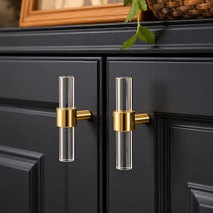 Acrylic Brass Strip Pull handle Modern Minimalist Cabinet Gold Transparent Drawer Wardrobe Furniture Light Luxury Door Pull Handle