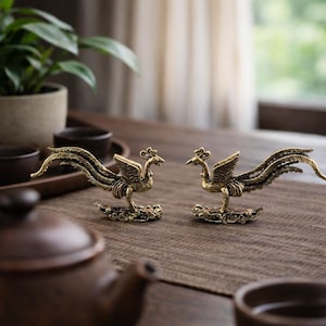 Handskuren mässingsstaty av fenix - Dekorativt föremål i klassisk stil, Feng Shui-tillbehör. Present till henne. Bästsäljare