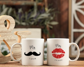 Couple mugs Mrs. I'm Right and Mr. I Know