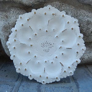 White Shabby Dish - Vintage Shabby Plague - Shabby Chic Decor - Beach Decor - Painted Shabby Brass Dish - Shabby Display Dish