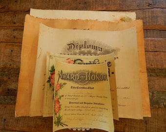 Early 1900s Paper Ephemera - School Awards 1917-1923 - Lot of Paper Ephemera - Antique School Certificates - Antique Diploma - Old Papers