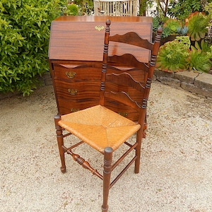 Antique Ladder Back Chair - Early American Ladder Back & Rush Seat Chair - Desk Chair - Vintage Dining Chair - Farmhouse Chair
