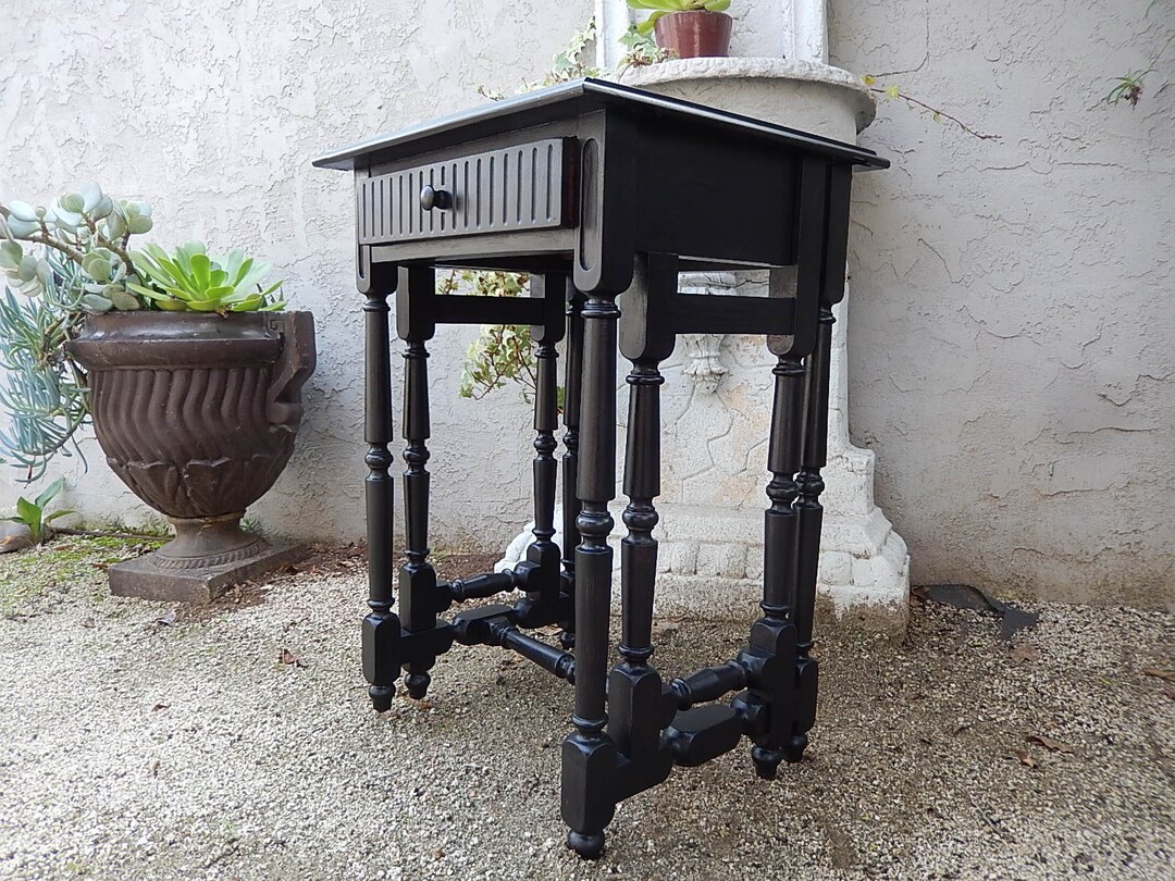 Antique Side Table Black Painted End Table Vintage Black Nightstand