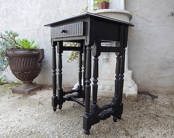 Antique Side Table -  Black Painted End Table - Vintage Black Nightstand - Accent Table - Refashioned Antique Side Table - Table with Drawer