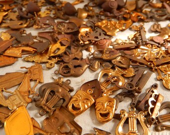 Stamped Brass Charms - Lot of 185 Steampunk Jewelry Charms - Bulk Destash of Brass Stamped Mixed Lot of All themes Charms