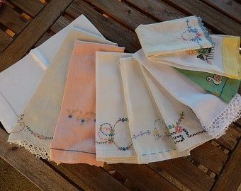 Vintage Tea Towels - Lot of 10 Linen Guest Towels - Vintage Fingertip Towels - Crocheted Guest Towels - Embroidered Tea Towels - Rare Linens