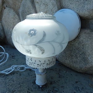 Shabby Lamp - Wall Mount Lamp - Lighting Fixture - Vintage Brass Lamp - Vintage Globe Lamp - Shabby Painted Lamp - White Shabby Lamp