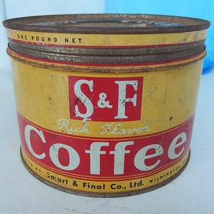 Antique S & F Coffee Can - Vintage Smart and Final Coffee Tin - Collectable Coffee Tin
