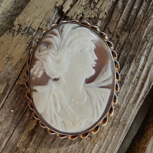 Antique Cameo Brooch - Art Nouveau Broach - Sterling Silver Brooch - Large Shell Brooch - Carved Shell Brooch -