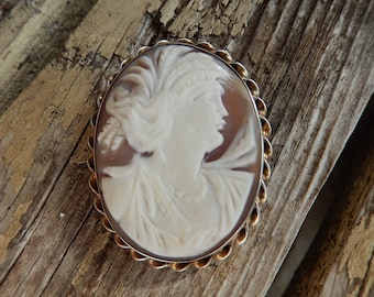 Antique Cameo Brooch - Art Nouveau Broach - Sterling Silver Brooch - Large Shell Brooch - Carved Shell Brooch -