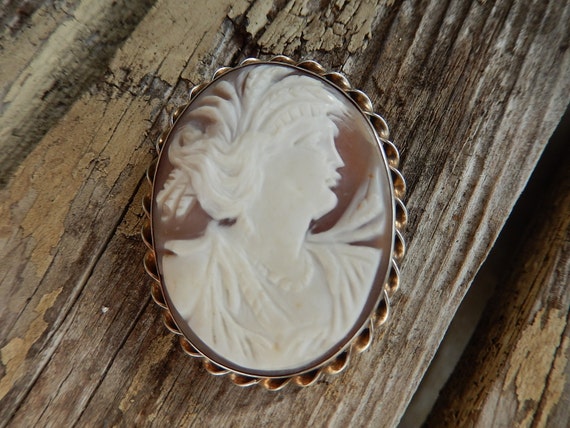 Antique Cameo Brooch - Art Nouveau Broach - Sterl… - image 1