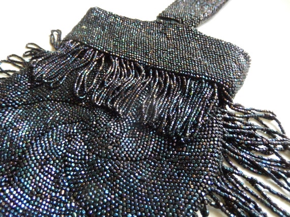 Vintage Beaded Purse - Midnight Blue Purse - Anti… - image 2