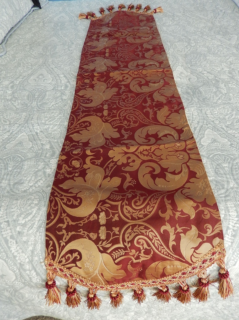 Red Formal Table Runner Victorian Table Runner Tasseled Etsy