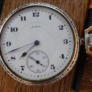Elgin Open Face Pocket Watch - 1921 Elgin National Watch Co Railroad Watch - 17 Jewels Silver Tone Carved Working Pocket Watch