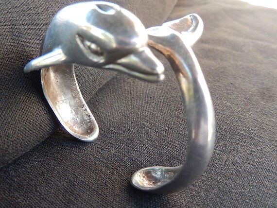 Dolphin Silver Bangle - 925 Silver Cuff - Dolphin… - image 4