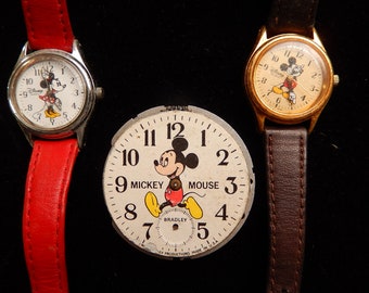 Vintage Mickey Mouse Wristwatches - Steampunk Supplies -  3 Mickey Mouse for Repair/Repurposing/Jewelry Projects/Collage/Parts