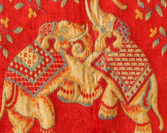 Woven ElephantTapestry - New Vintage Double Tapestry - Two Elephants Tapestry - Indian Inspired  Red Velvet Elephant Tapestry