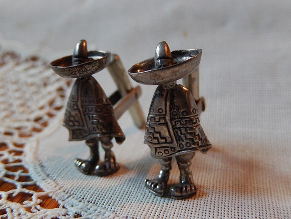 Mexican Silver Cuff Links - Vintage Cufflinks - S… - image 5