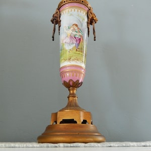 French Regency Lamp - Antique Gilt Bronze and Porcelain Urn Lamp - Victorian Scene French Lamp - Antique Lighting - Ornate Table Lamp