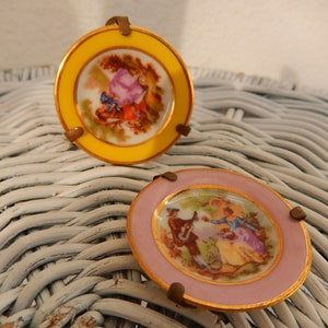 Miniature Limoges Plates - Limoges France China Plates - Lot of 2 Limoges Plates with Stand and Loops - Vintage Limoges Tiny Plates