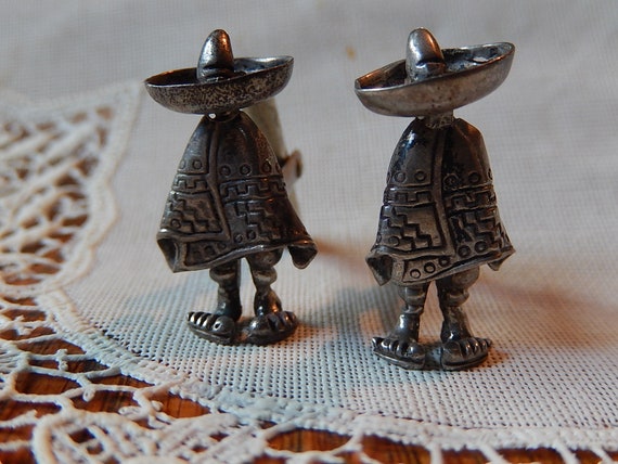Mexican Silver Cuff Links - Vintage Cufflinks - S… - image 2