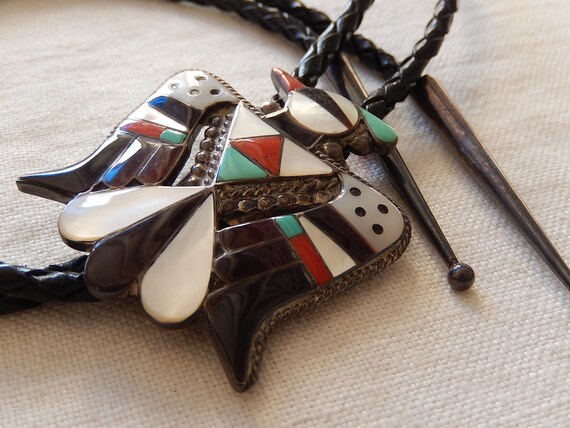 Vintage Bolo Tie - Mosaic Inlay Silver Thunderbird