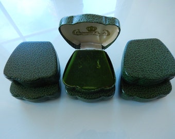 Jewelry Display Boxes - Lot of 6 Vintage Jewelry Boxes - Green Leather Display Boxes - Jewelry Presentation Boxes - Precious Jewels Boxes