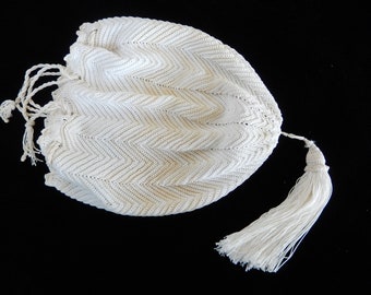 Handmade Drawstring Purse - Vintage Drawstring Purse - Crocheted Vintage Purse - Antique Purse - Cotton Crocheted Purse