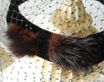 Vintage 50s 60s Black Mink Fur Hat Furry Halo Winter  display picture 2
