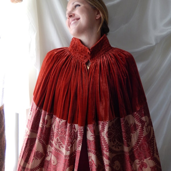 Vintage Velvet & Brocade Rusty Red and Taupe Theatrical Cape from "Stein and  Blaine" of NYC