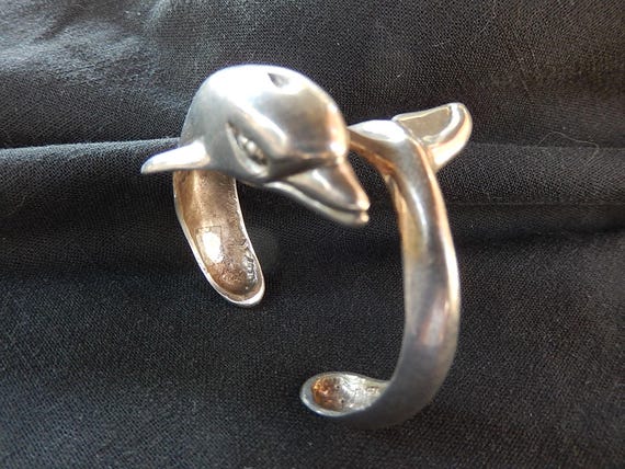 Dolphin Silver Bangle - 925 Silver Cuff - Dolphin… - image 1