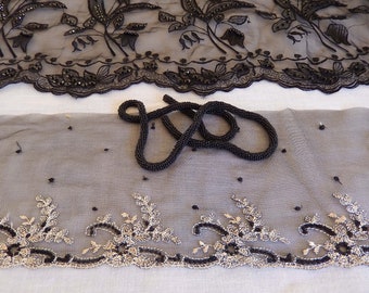 Vintage Black Lace & Trim - Lot of Vintage Black Trims - Lace for Projects - Black Lace - Black Trims - Sewing Notions