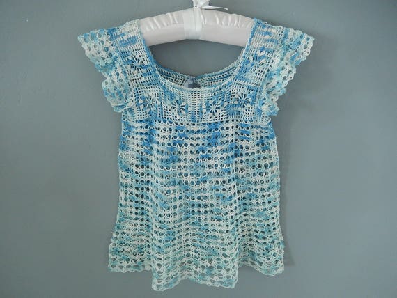 Antique Baby Dress - Blue Crocheted Dress - Toddl… - image 2