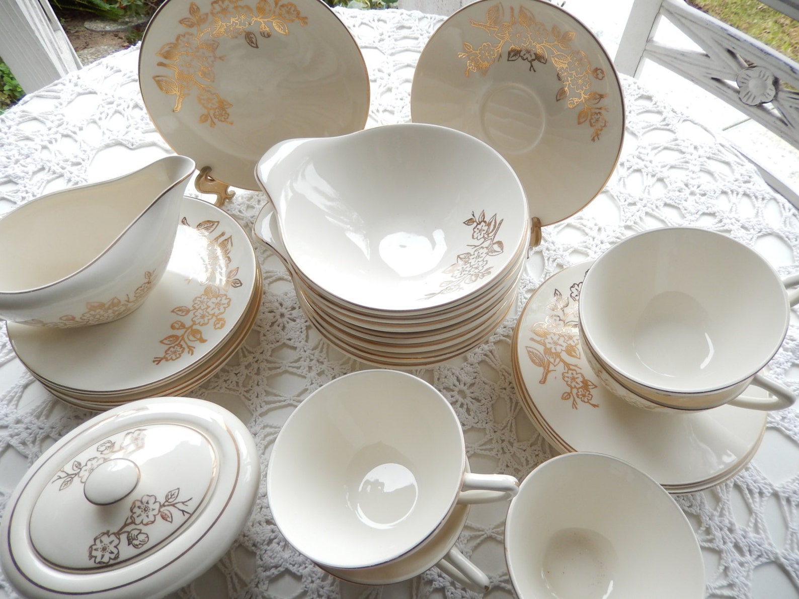 Vintage Knowles Dishware Set Knowles Tea Set Golden Floral Etsy