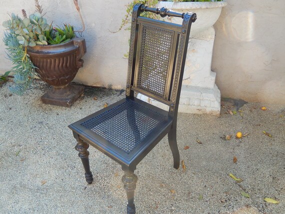 Antique Black Caned Chair Painted Ornate Vintage Chair Caned Seats Wood Chair Refurbished Antique Dining Chair Etsy