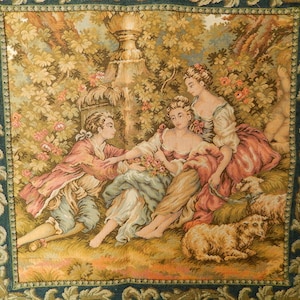 Italian Woven Tapestry - Wall Tapestry with Border - Genuine Woven Tapestry - Hanging Tapestry with 3 Loops - Romantic Scene Tapestry
